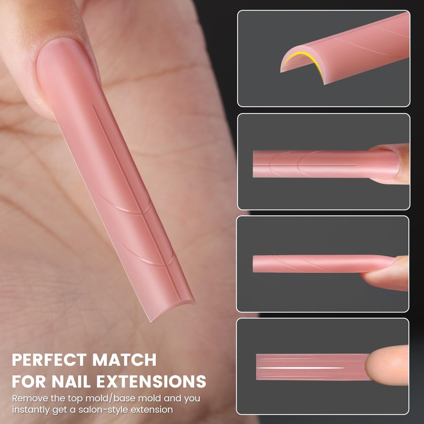 YOKEFELLOW Original Sandwich Nails Dual Forms - 240Pcs Long Coffin Nail Mold for Quick Nails Extension, No Paper Forms Needed, 15 Sizes Plastic Form, Salon Nail Art Tools(W556-Long Square)