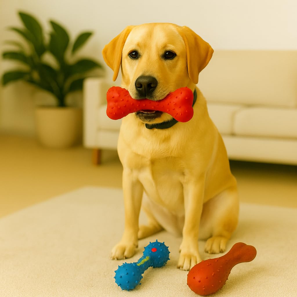 Jalousie Chew Toy Natural Rubber chew Toy for Interactive Play Toy Ball Rope Rubber Value Set for Small to Medium Breed Dog mutt Puppy