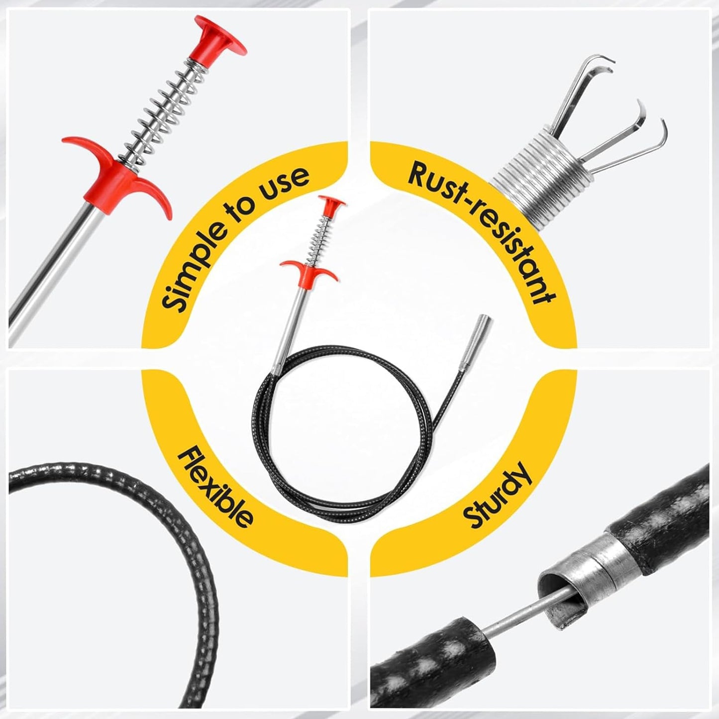 GDOMI 118" Flexible Grabber Claw Tool Reacher, Drain Snake Hair Drain Clog Remover Tool with 4 Claws Bendable Hose for Litter Pick, Home and Kitchen Sink, Drains, Toilet