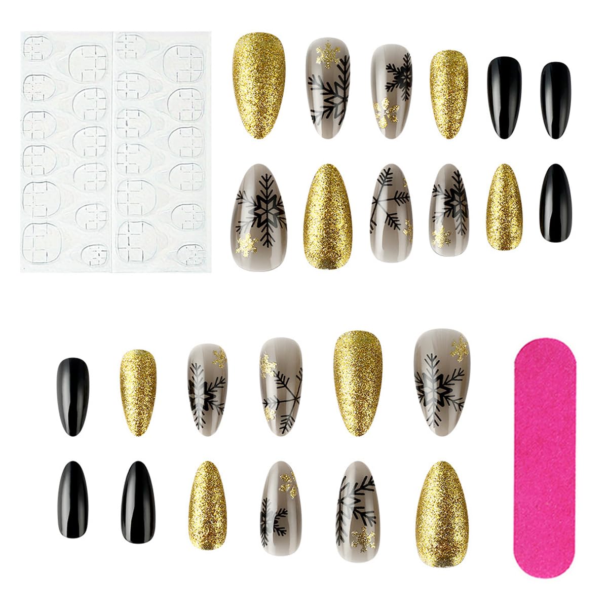 Christmas Press On Nails Medium Almond Fake Nails Snowflake With Gradient Design Xmas Glue On Nails Winter Glue On Nail Acrylic Artificial Stick On Nails For Women Manicure 24pcs