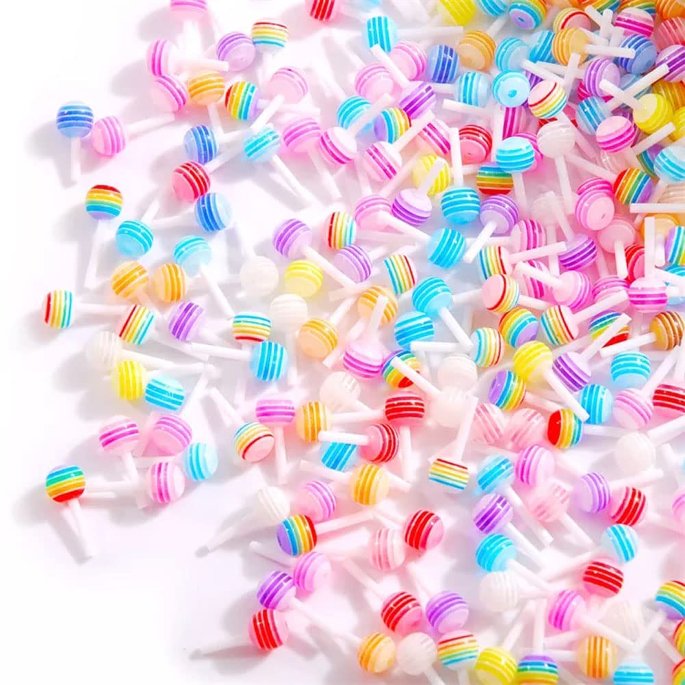 Mesiyun Nail Art 3D Charms Lollipop Kawaii Mini Candy Nail DIY Crafting Cartoon Accessories Manicure Mix Colors 100 PCS