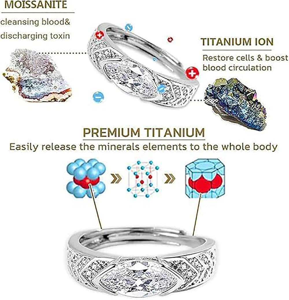 IMMUNOTRAX Adjustable Magnetic Moissanite Ring - Titanium Ion Wellness Jewelry for Energy Flow & Relaxation, Hypoallergenic Sparkling Gift for Women (White Gold, Size 7-10) (2Pcs)