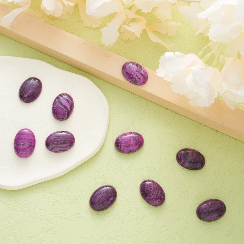 Fashewelry 20Pcs Natural Oval Purple Ripple Jasper Flat back Gemstone Cabochons 25x18mm Healing Chakra Crystal Stone Bead Cab Covers No Hole for Jewelry Craft Making