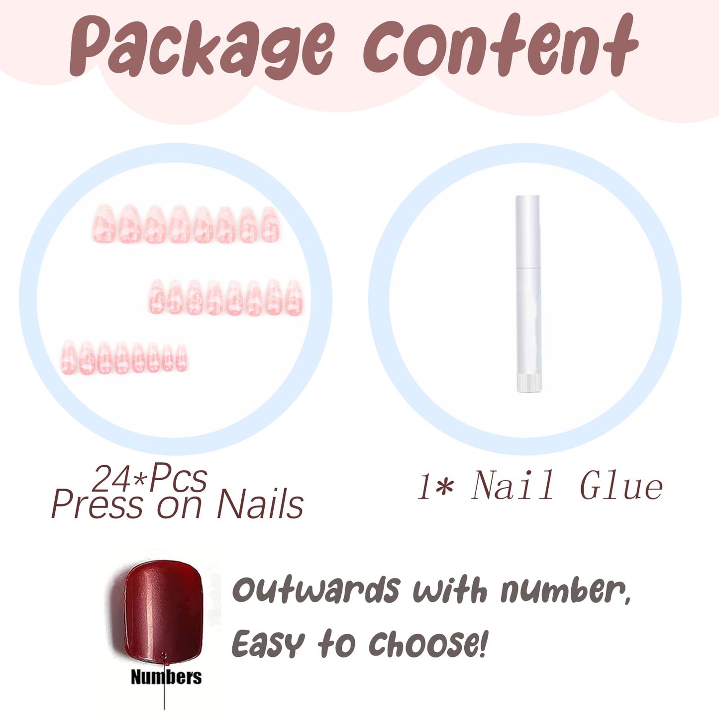 BABALAL Medium Almond Press on Nails, Pink Bling Glitter Acrylic Nails with Cute Cloud Design, 24Pcs Full Cover Glue on Nails