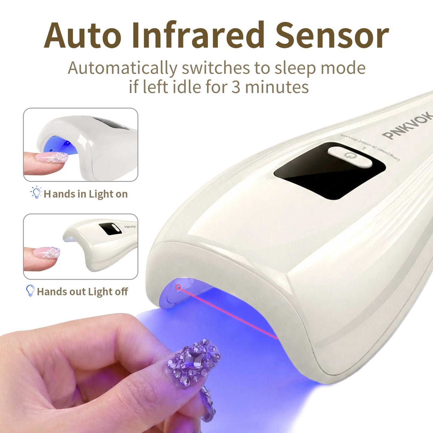 PNKVOK Rechargeable Flash Cure Nail Lamp, Handheld UV LED Nail Dryer for Rhinestones Glue, Little Whale Portable Cordless Light with Infrared Sensor, 30s/60s Timer, 5 LED Beads, for Gel Nails