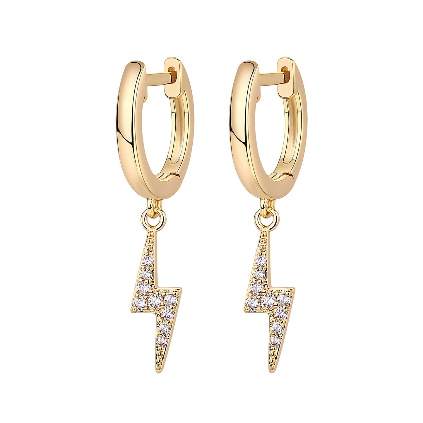 PAVOI 14K Yellow Gold Plated S925 Sterling Silver Post Drop/Dangle Huggie Earrings for Women | Dainty Lightning Bolt Earrings