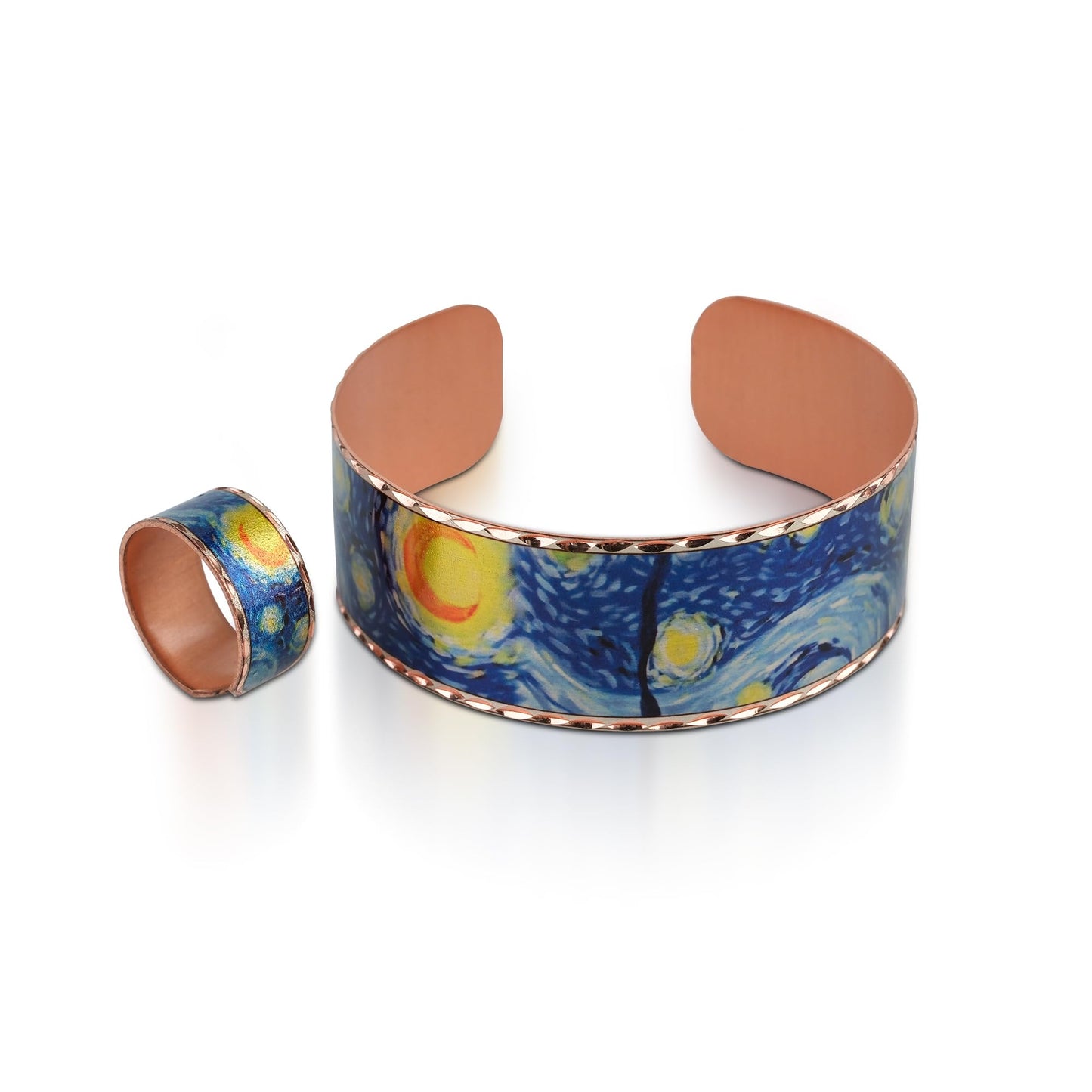Moreni Copper Bracelet for Women with Wooden Gift Box – Art-Inspired Elegant & Timeless Handmade Jewelry Gift (Starry Night – Bracelet with Ring)