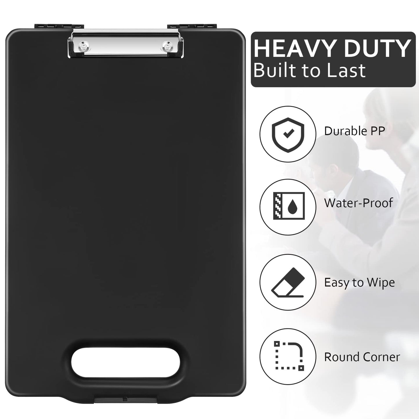 Fainne 6 Pcs Heavy Duty Clipboard with Storage and Handle Plastic Compartments Built-in Pen Holder Large Capacity Foldable Clipboard with Storage and Clip, 9.8x15.3(Black)
