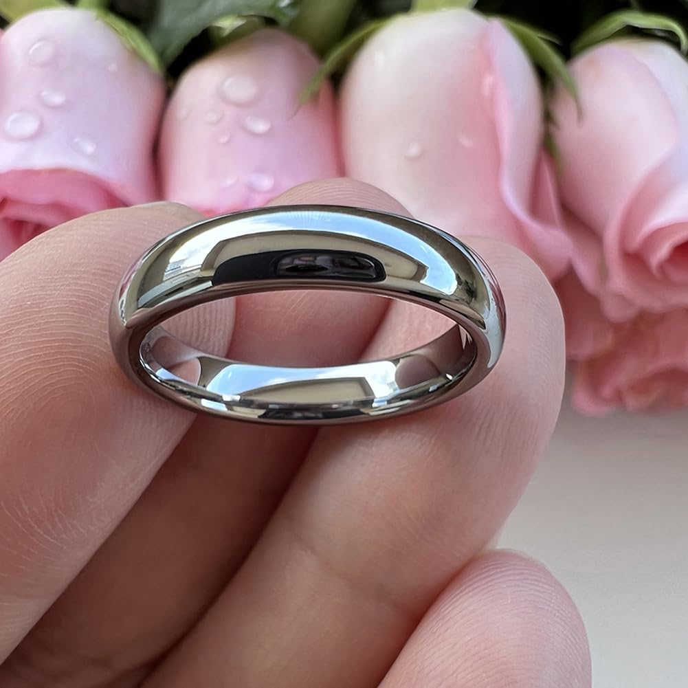 TUTISS 4mm Tungsten Rings for Women Men Engagement Wedding Bands Domed Polished Comfort Fit Size 10