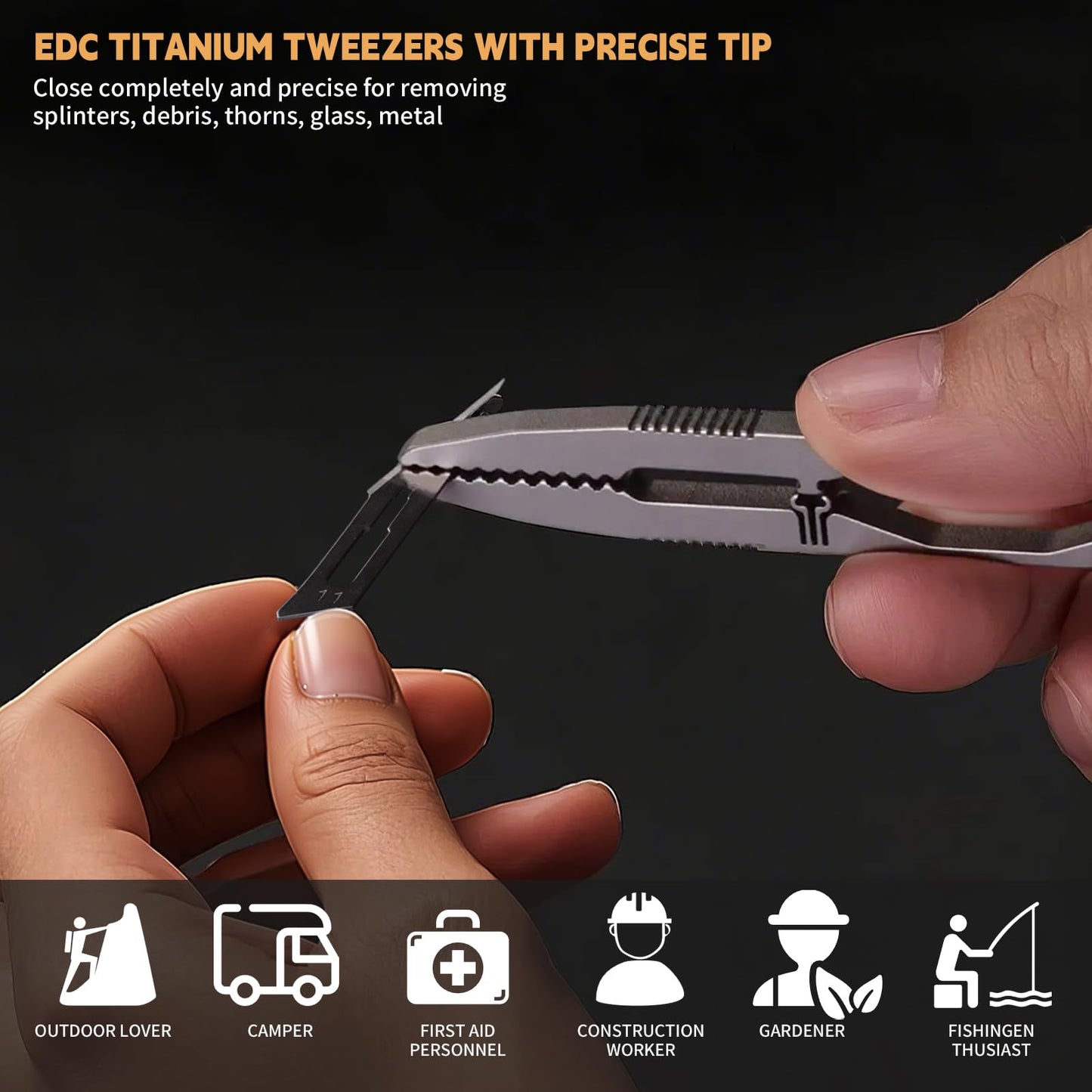 Fortedgear Titanium Precision Tweezers - High-Accuracy, Anti-Slip Design, Multi-Purpose EDC Tool for Outdoor, Camping, Repair, Gardening, and More
