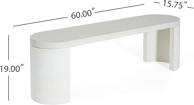 Christopher Knight Home Vex Set of 2 Concrete Outdoor Bench with Modern White Terrazzo Effect, Outdoor Dining Chairs, Oval Garden Bench with Pedestal Base, Extra Seating for Patio/Balcony, White