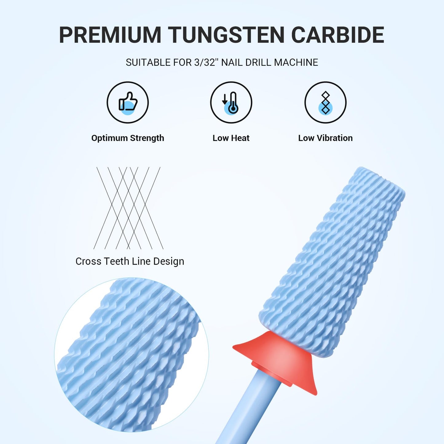 MelodySusie Professional 5 in 1 Nail Drill Bits, 3/32'' Carbide Tungsten Multi-function Bits, Suitable for Manicure Pedicure Cuticle Gel Polishing, Technicians Bits, Light Blue, Series Bit-M, F