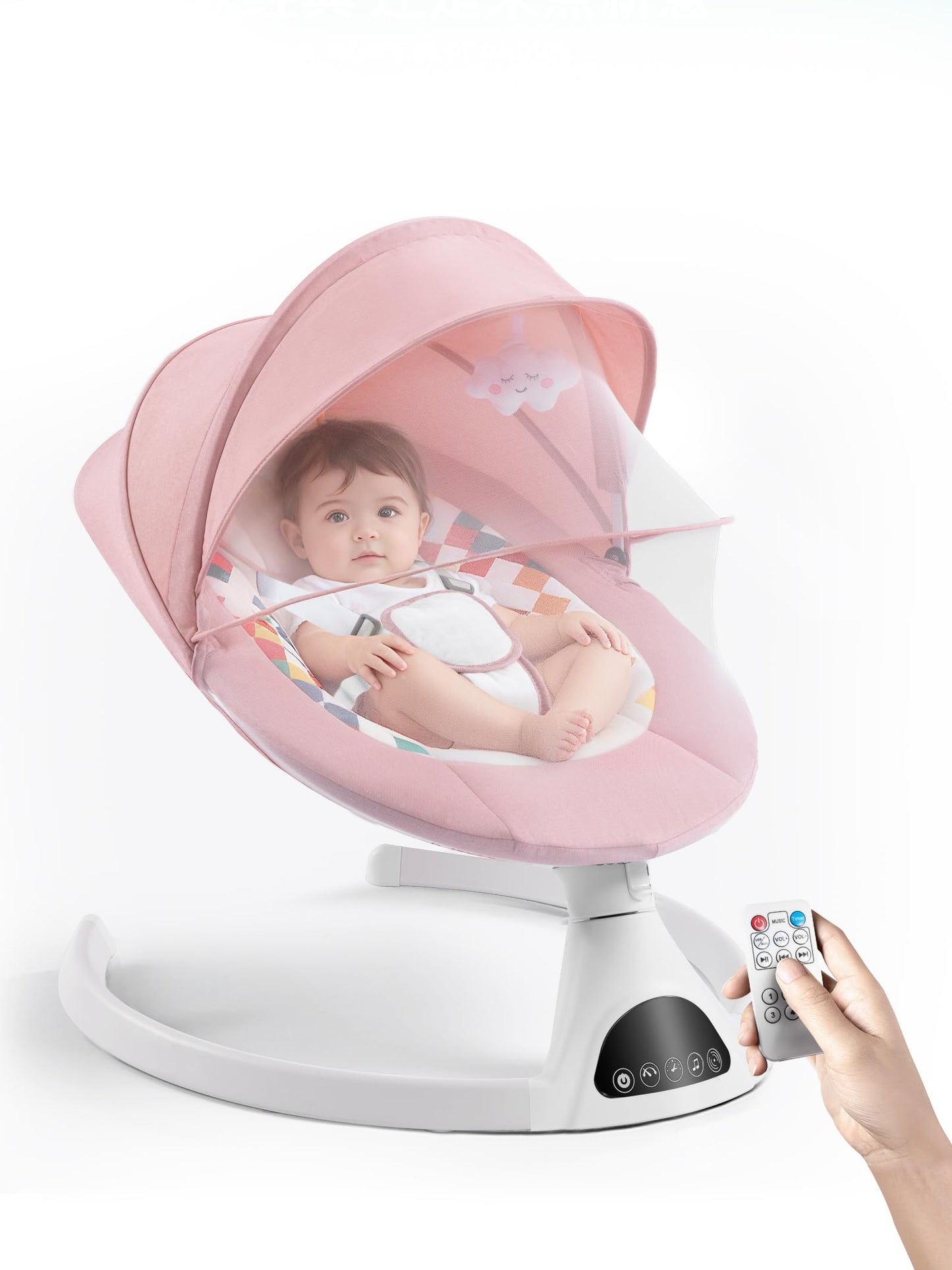FDTQP Baby Swing for Infants - Electric Portable Bluetooth Baby Rocker with 5 Speeds, 5-Point Harness, Remote Control, Timing & Music Speaker Max 20 Lbs (Pink)