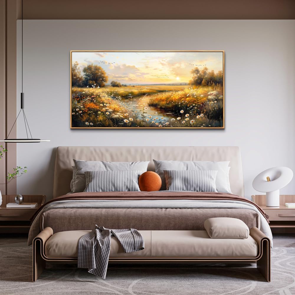 KELIYUAN Wall Art For Living Room Canvas Wall Decor For Bedroom Pastoral Landscape Painting Wall Painting Office Restaurant Room Decorations Artwork Ready To Hang Home Decor Wood Framed 20"X40"