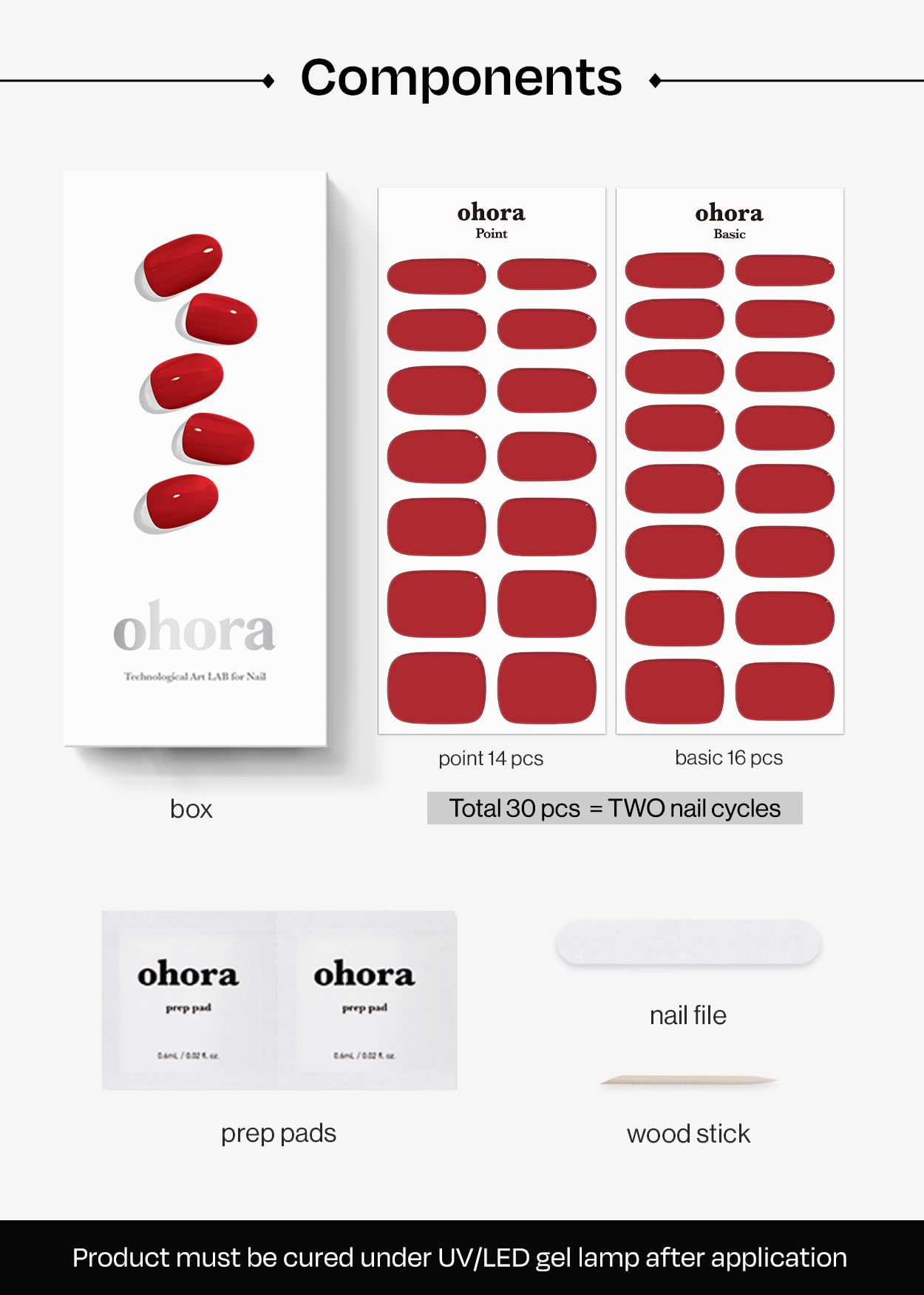 ohora Semi Cured Gel Nail Strips (N Addict) - Works with Any Lamps, Salon-Quality, Long Lasting, Easy to Apply & Remove - Includes 2 Prep Pads, Nail File & Wooden Stick