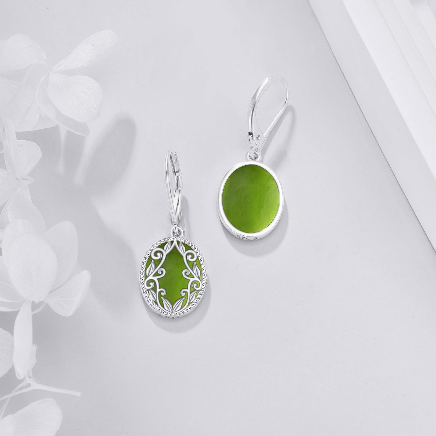 Peridot Drop Earrings Sterling Silver Nordic Filigree Leverback Earrings Green Natural Stone Peridot Dangle Earrings Jewelry Christmas Gifts