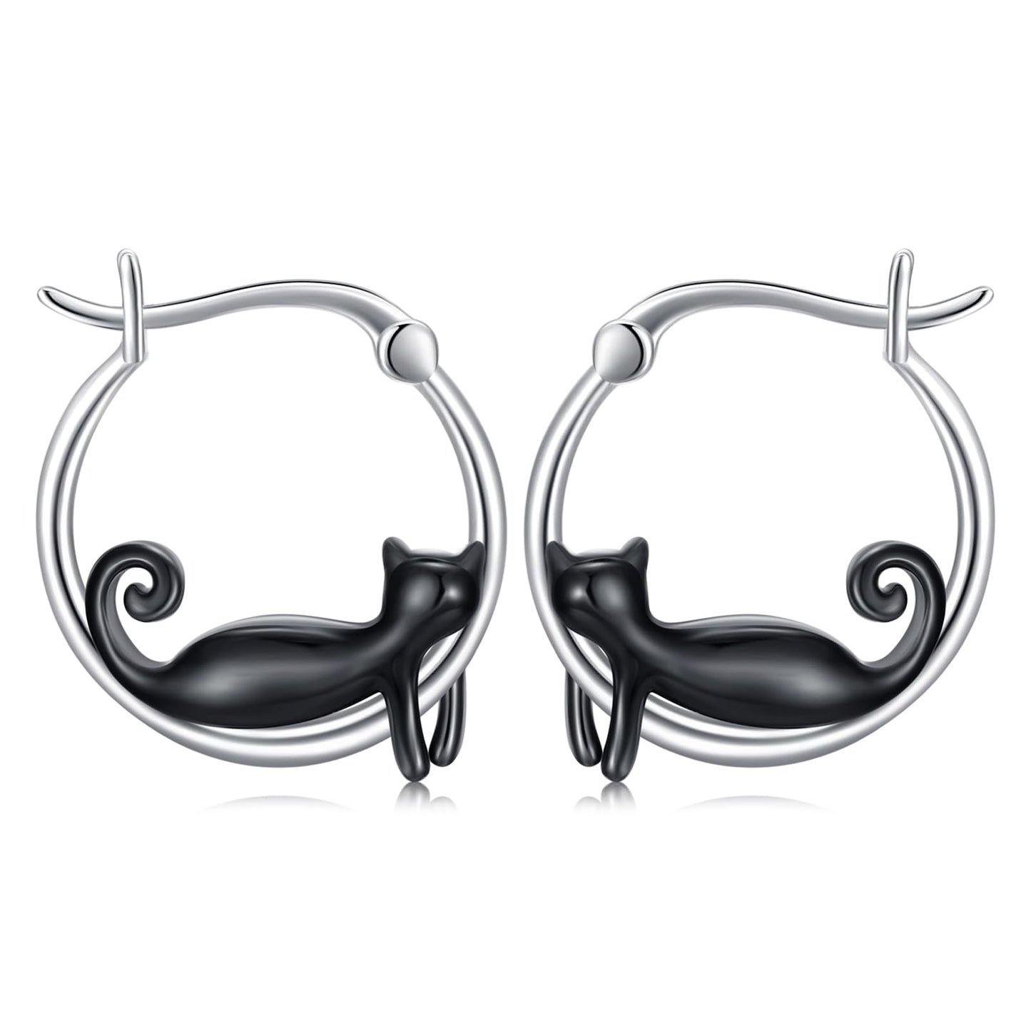JUSTKIDSTOY Black Cat Earrings for Women 925 Sterling Silver 17mm Cute Hoop Earrings Halloween Jewelry Graduation Gifts for Daughter Her Cat Lovers