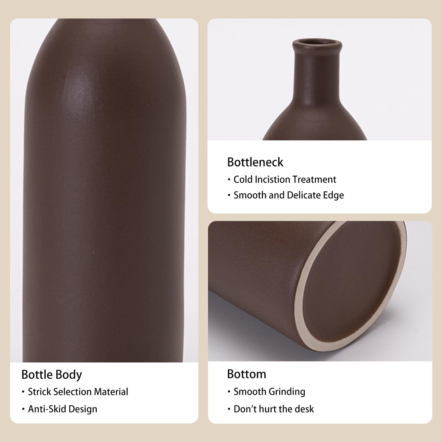 Neutral Ceramic Vase Set – 5 Matte Earth-Tone Vases for Japandi, Scandinavian, or Minimalist Home Decor, Table, Entryway, Shelf & Mantel Styling