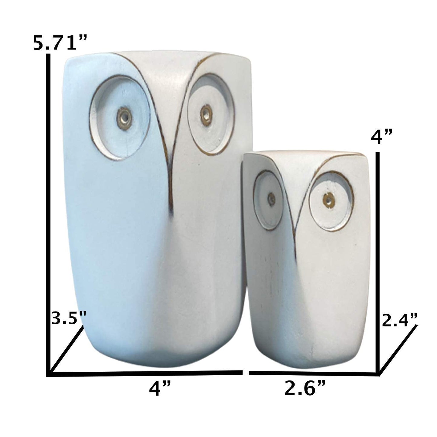Huey House Wise Owl Decor Statue Sculptures – Set of 2 Small White Resin Figurines, 5¾ & 4 Inches High, Minimalist Decor for Home, Office, Bookshelf, or Desk
