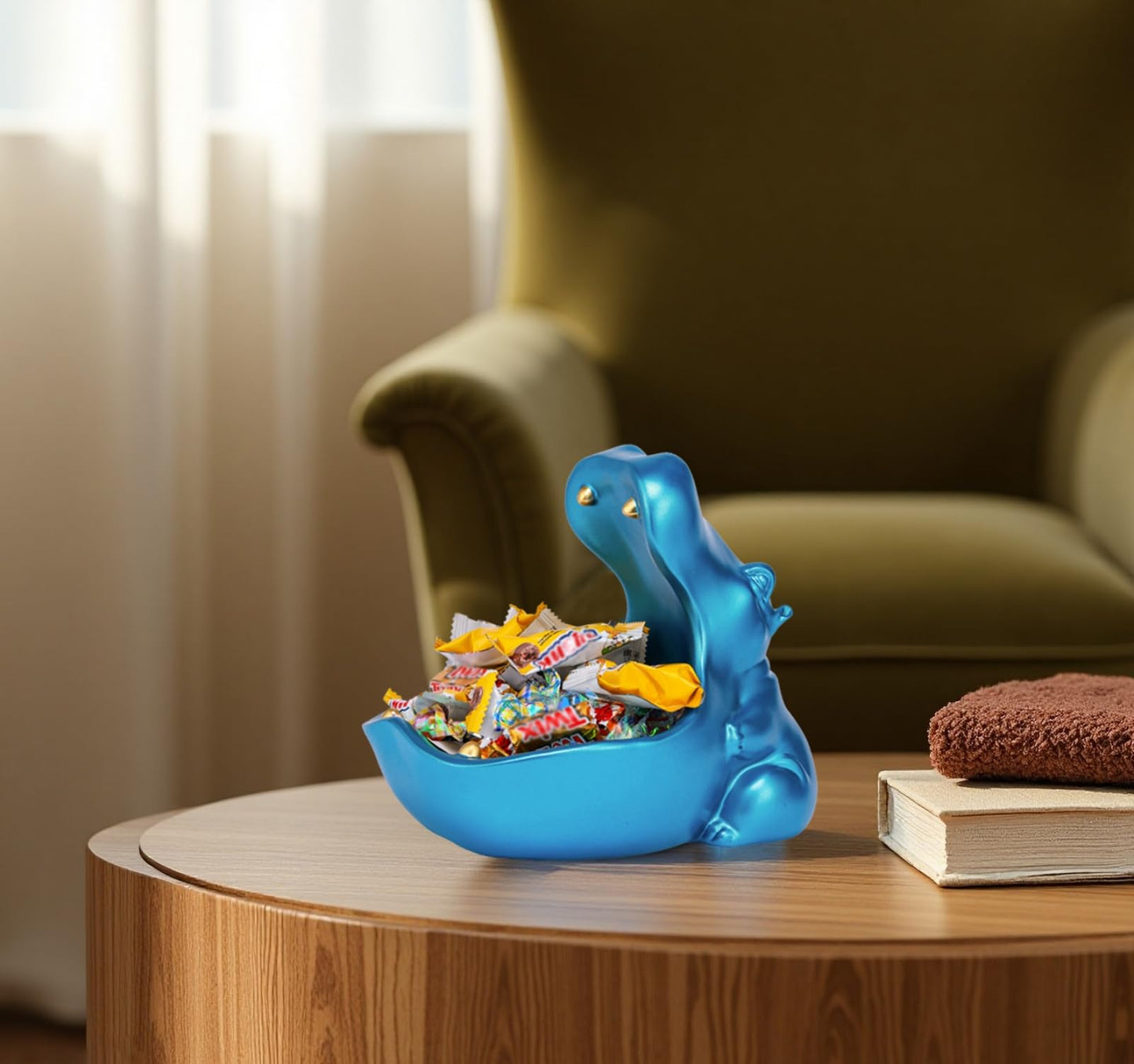 ZMLOOK Hippo Statue, Hippo Resin Furniture Ornament Sculpture, Suitable for Home Decor, Desktop Hippo Candy Bowl, Entryway Table Storage Vessel, Storage Box (Blue)