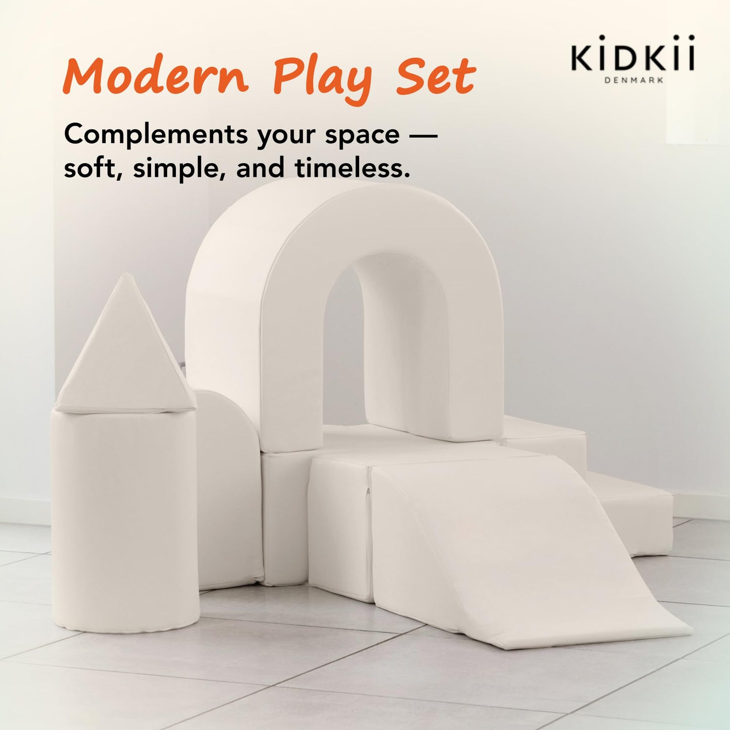 KIDKII Lux Play Set 8-Piece Foam Climbing & Motor Skill Play Kit, Indoor Activity Play System Set with Climbable Shapes for Toddlers, Beige