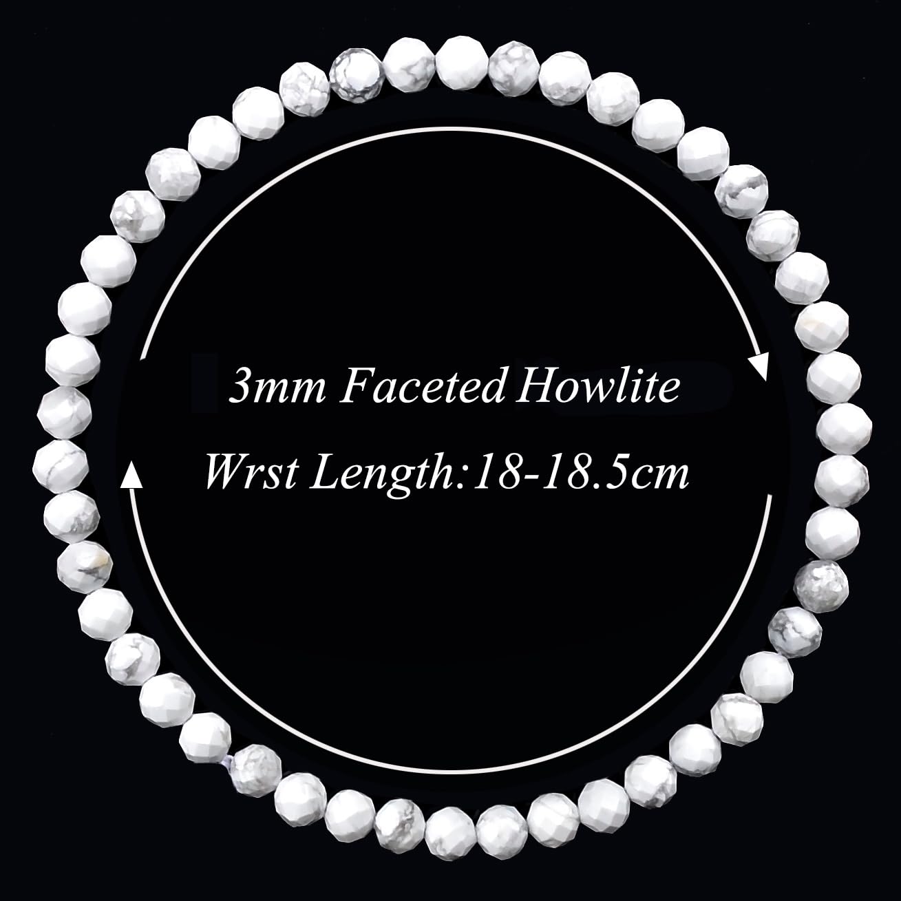 MASSIVE BEADS Natural Genuine Gemstone Beads Healing Crystal Chakra Reiki Jewelry Faceted Round Beads Bracelets (Howlite, 3mm)
