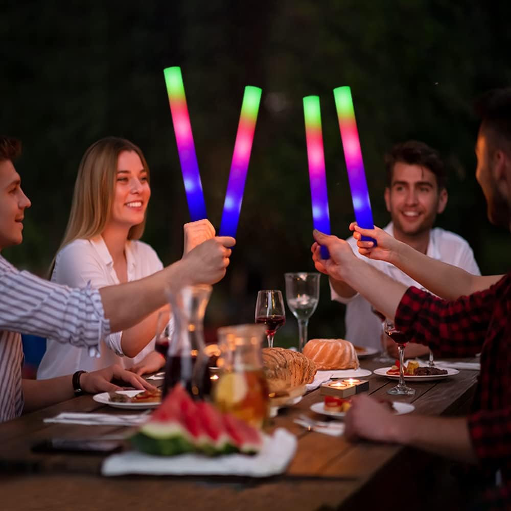 Foam Glow Sticks Bulk 100 Pack,3 Modes Flashing LED Light Sticks Glow in The Dark Party Supplies Light Up Toys for Parties Wedding Birthday Concert Christmas Halloween