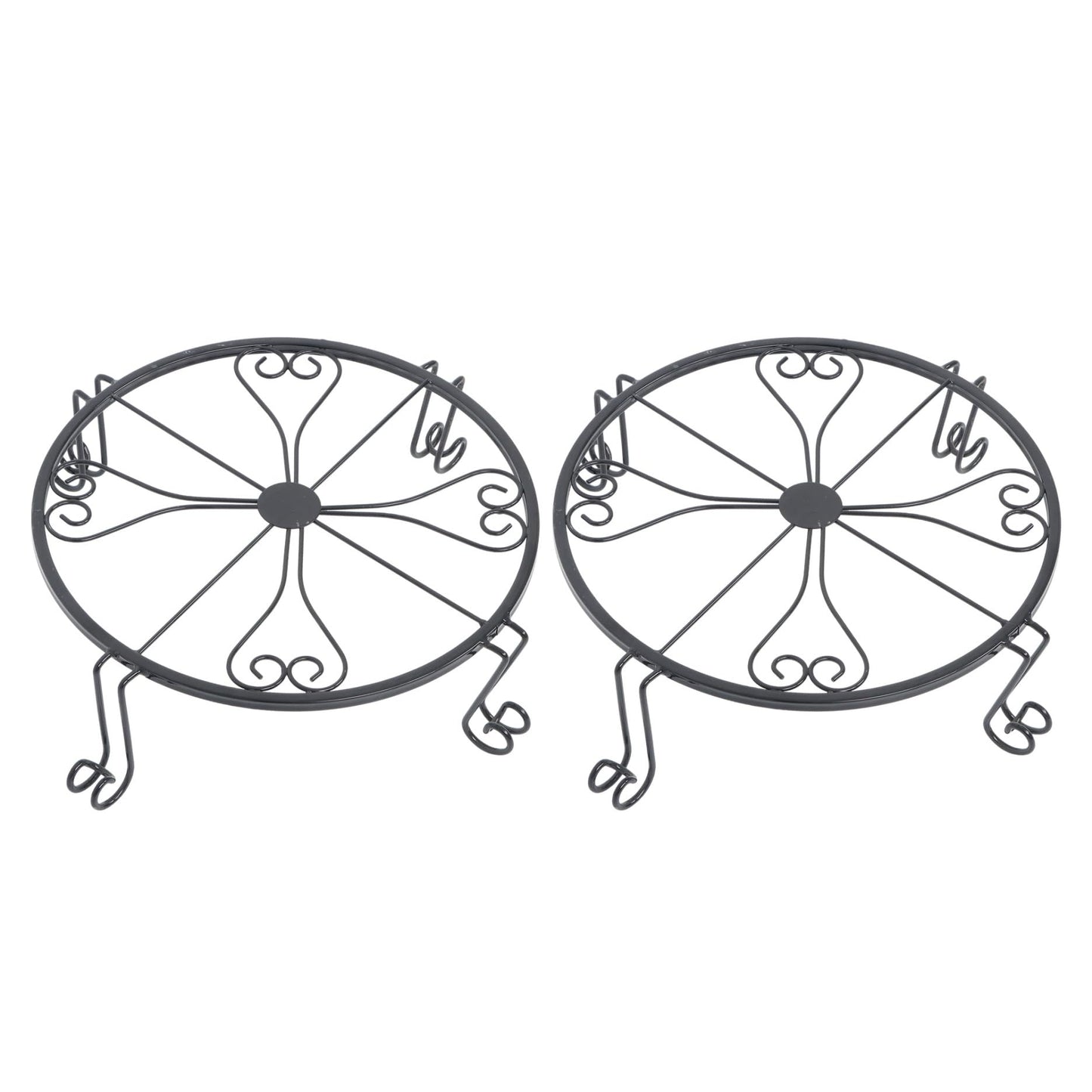 LiGuVCY Outdoor Metal Plant Stand, Black Ironwork Flower Stand, 2PCS