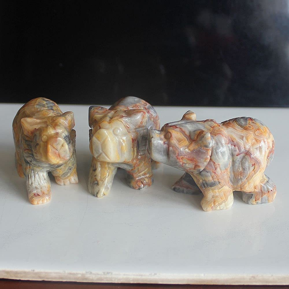 2'' Hand Carved Mixed gemstome Crystal Bear Figurine Animal Carving (Crazy lace Agate 2)
