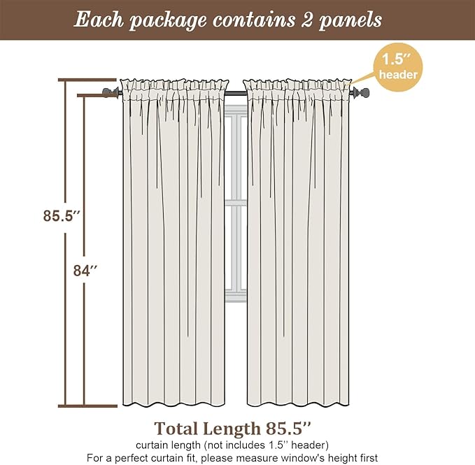 Chyhomenyc Black Sheer Curtains 84 Inches Long 2 Panels, Light Filtering Black Curtains for Living Room, Soft Gentle Voile Rod Pocket Bedroom Window Drapes, 59Wx84L Inch, 2PCS