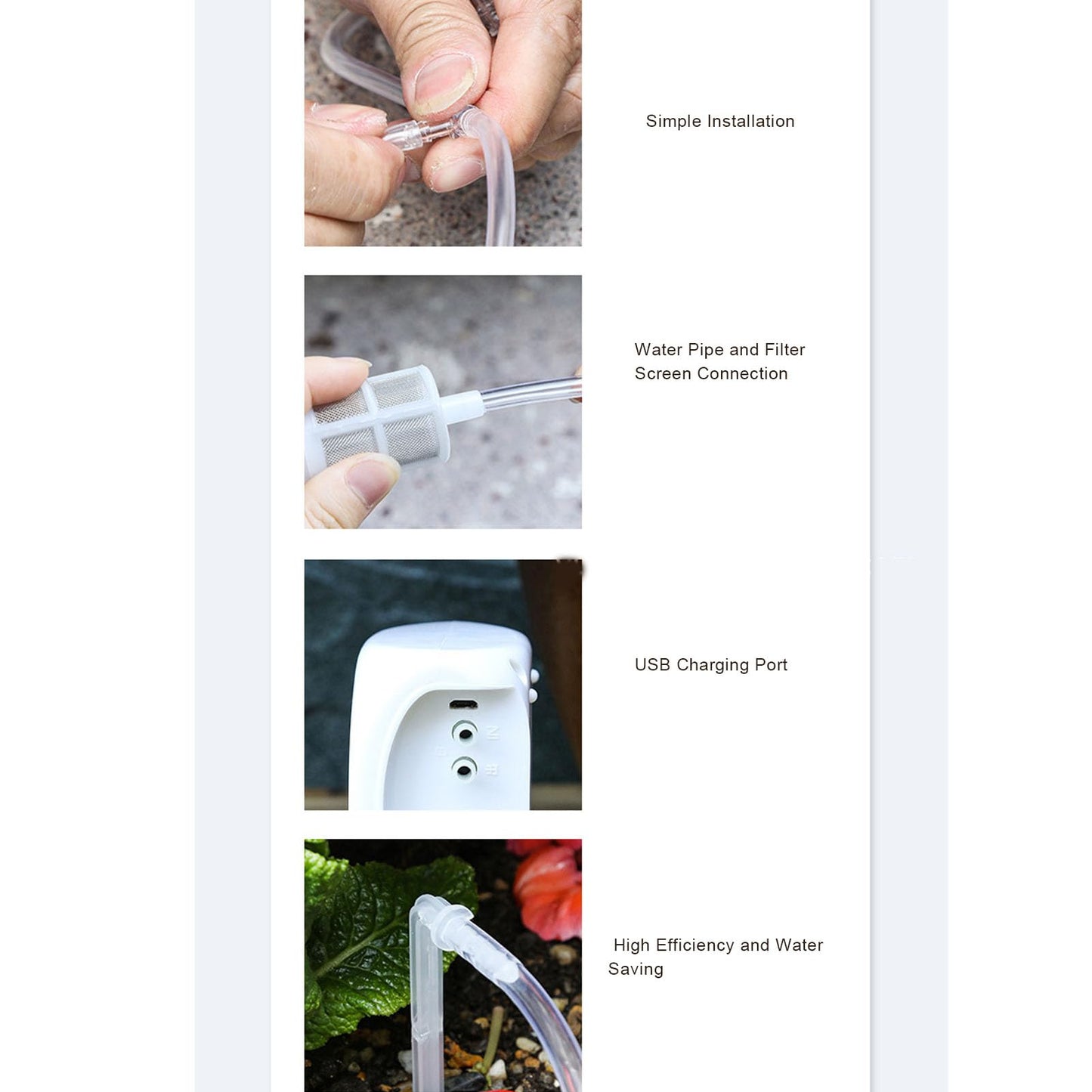 LCD Automatic Drip Irrigation Kit for 15 Plants, Plant Self Watering System Device with Dual, USB or Solar Powered, Programmable Solar Watering System