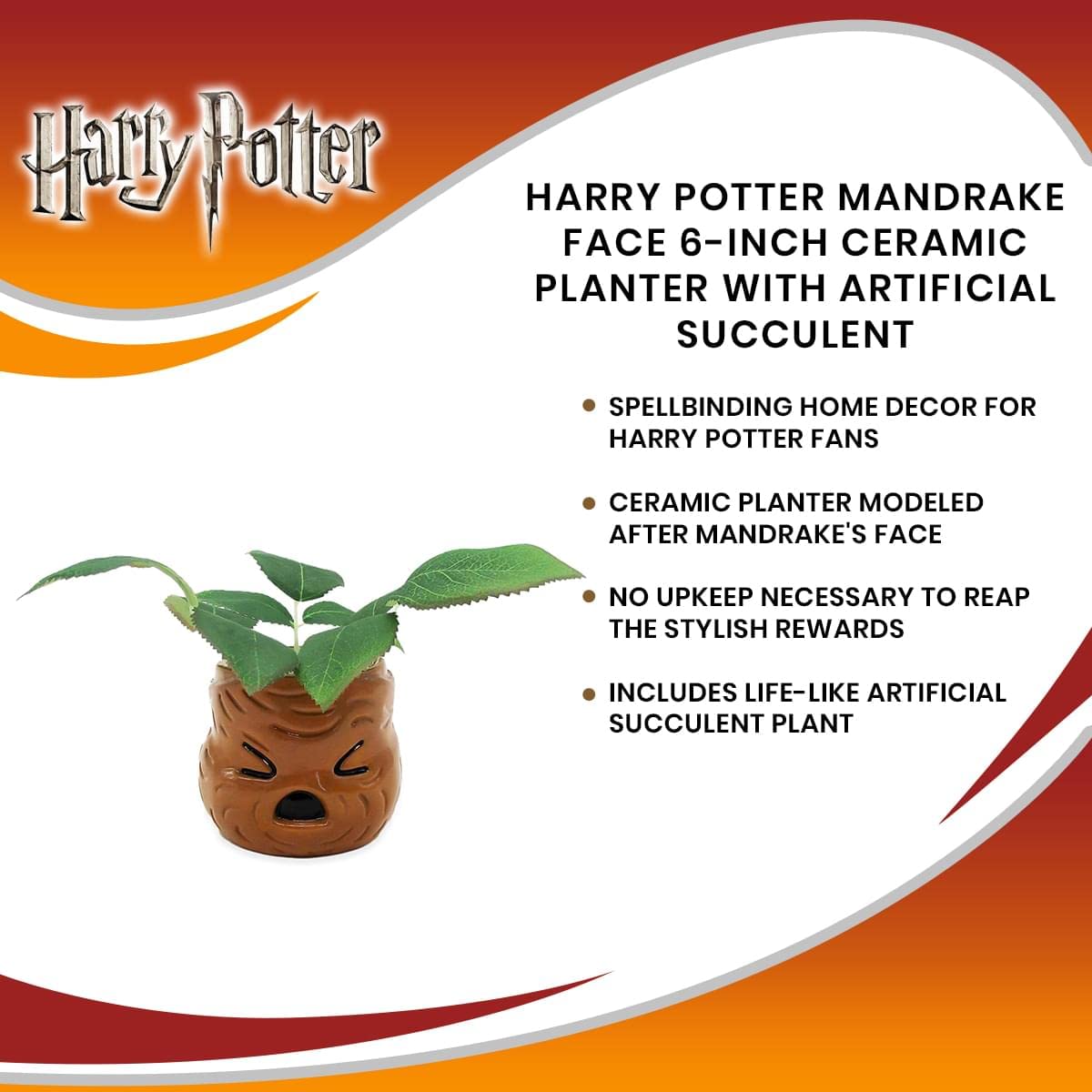 Silver Buffalo Harry Potter Mandrake Face Decorative Artificial Faux Greenery Plant in Ceramic