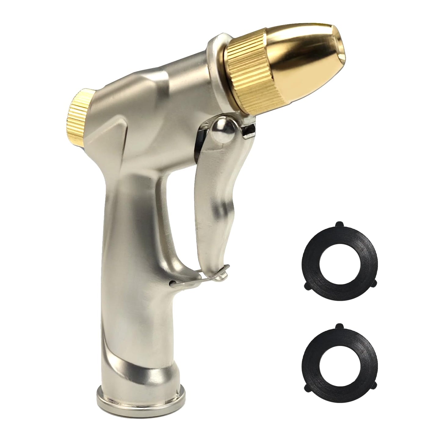 Garden Hose Nozzle, Heavy-Duty Outdoor Water Sprayer with 4 Spray Patterns Leak-Proof Brass Nozzle for Watering Plants, Car Washing, Pet Bathing