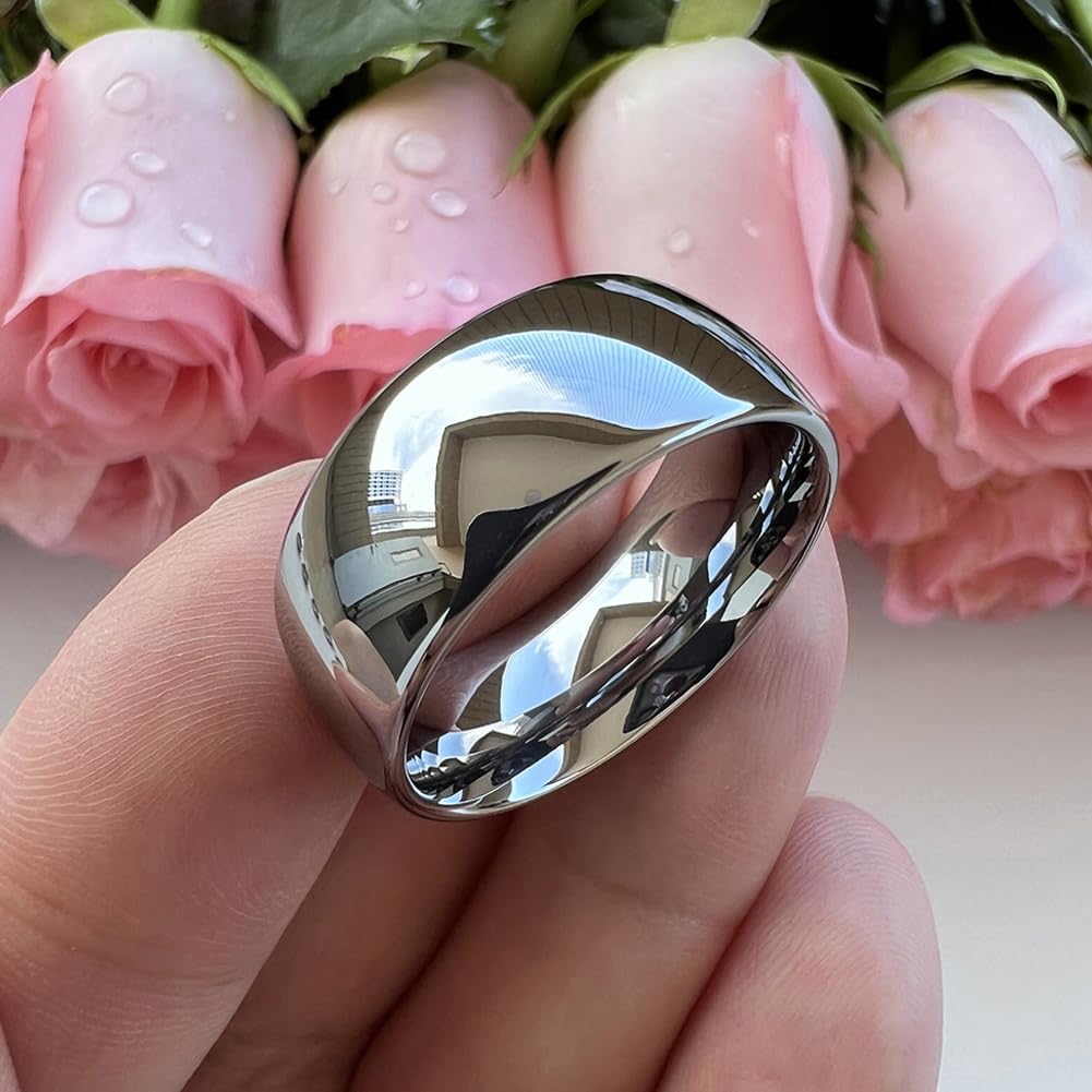 TUTISS 10mm Tungsten Rings for Men Women Engagement Wedding Bands Domed Polished Comfort Fit Size 10