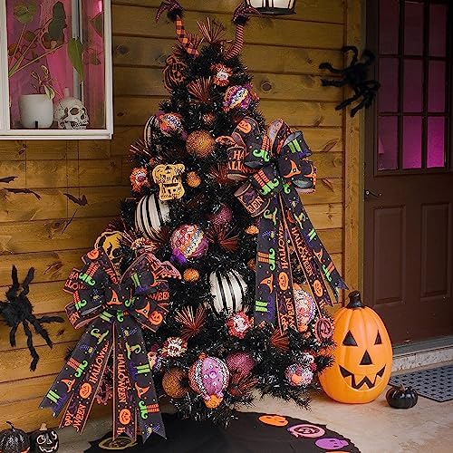 2PCS Large Halloween Wreath Bows for Indoor Outdoor Tree Topper Wall Decor