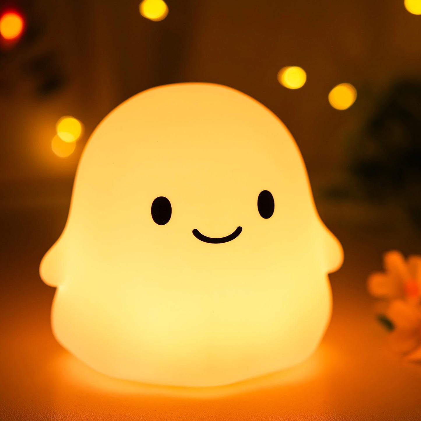 PSDRIQQ Cute Ghost Night Light Squishy Silicone Nursery Nightlight Dimmable Rechargeable Bedside Lamp with Timer & Tap Control, Christmas Gift Halloween Decor