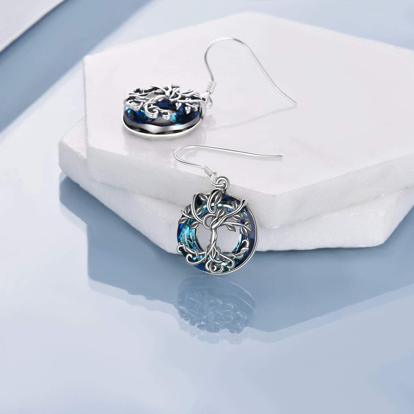 ONEFINITY Tree of Life Earrings 925 Sterling Silver Tree of Life Crystal Dangle Drop Earrings for Women Jewelry