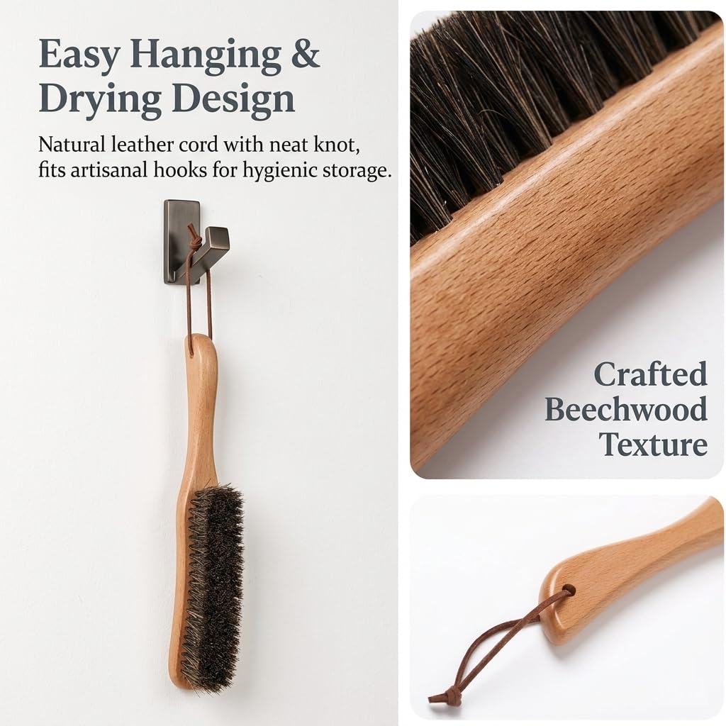 Sourdough Bread Proofing Basket Cleaning Brush, 100% Horse Hair Flour Brush with Ergonomic Beech Wood Handle, Professional Bench Brush for Baking, Banneton, Pastry Cloth & Countertop Cleaning