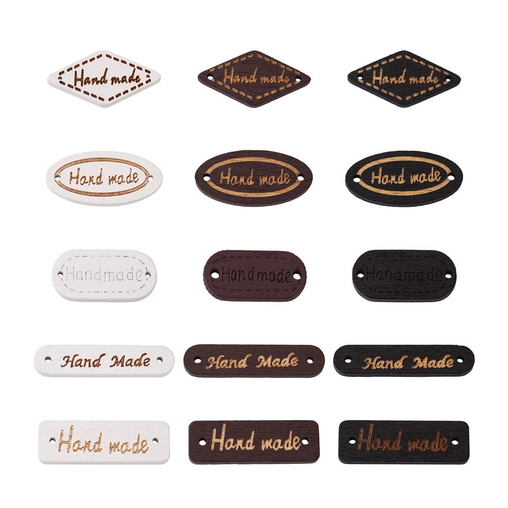 Cheriswelry 300pcs Wooden Label Links - Rectangle, Oval, Rhombus Tag Labels for DIY Craft, Jeans, Bags, Shoes, Hat Accessories
