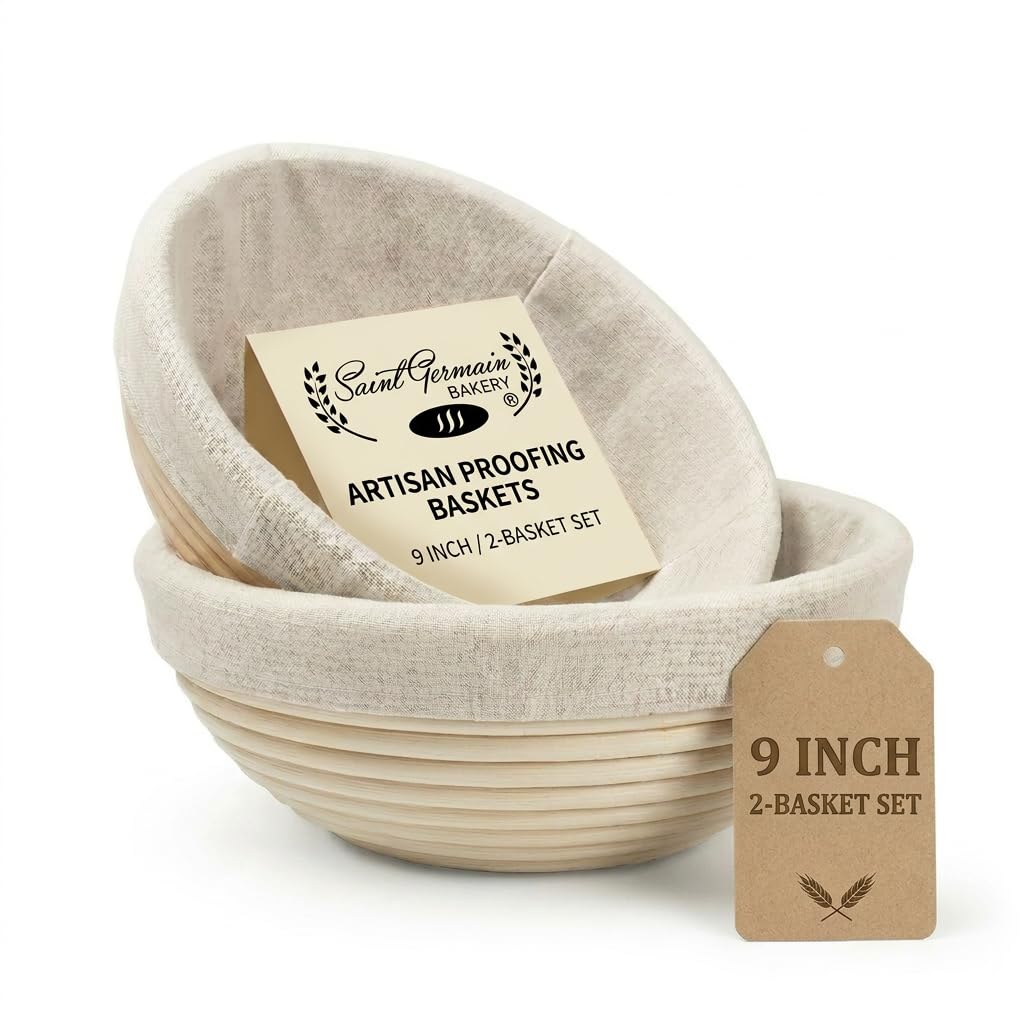 Saint Germain Bakery Premium Round Bread Banneton Basket with Liner (Set of 2 9" Round Baskets)
