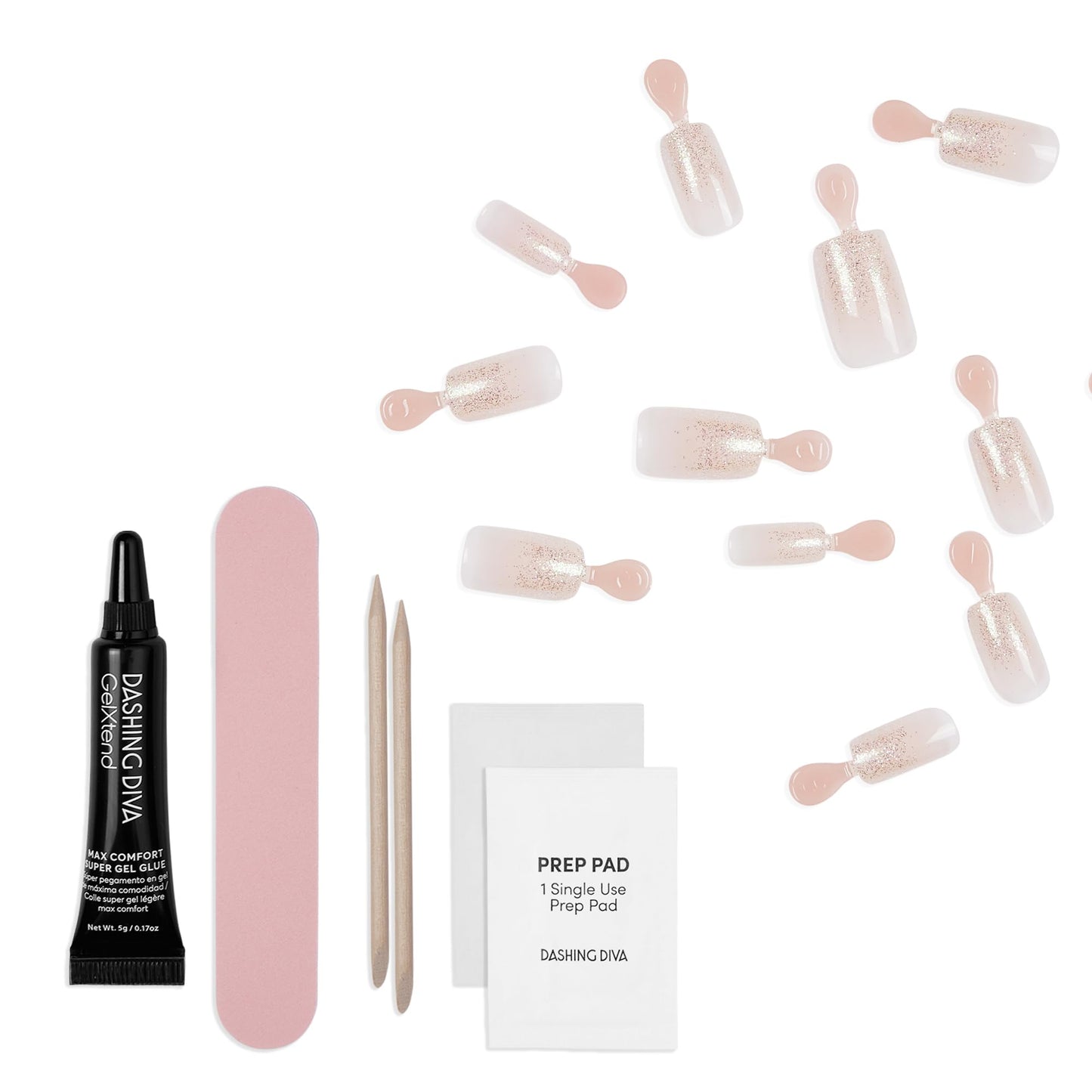 Dashing Diva GelXtend Design & Removal Kit - Nail Tips & Magic Off+ Remover - Acrylic Nails with LED Glue - Lasts Up to 14 Days - Press On Remover with Niacinamide and Castor Oil - Summer Shimmer