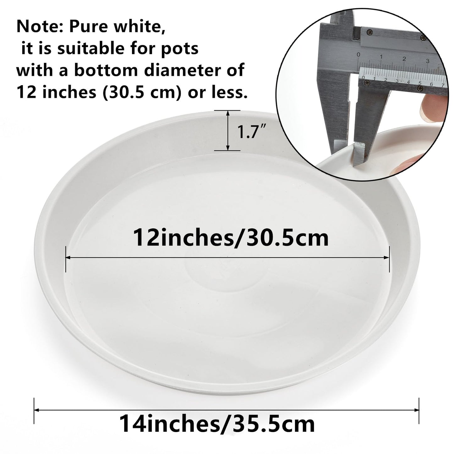 GRESPRI 14-Inch White Plant Saucers for Indoors,5 Packs Sturdy Plastic Plant Trays for Pots Up to 12" Base.14-Inch Flower Pot Saucers for Outdoors.