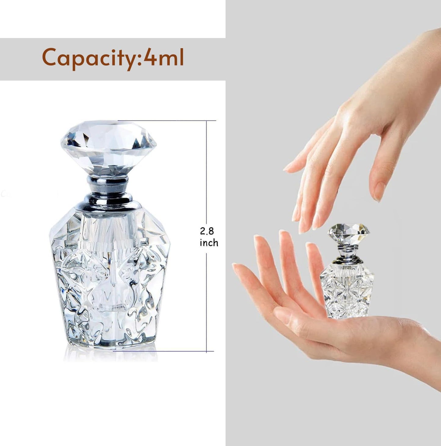H&D HYALINE & DORA Clear Art Carved Crystal Empty Mini Refillable Perfume Bottle