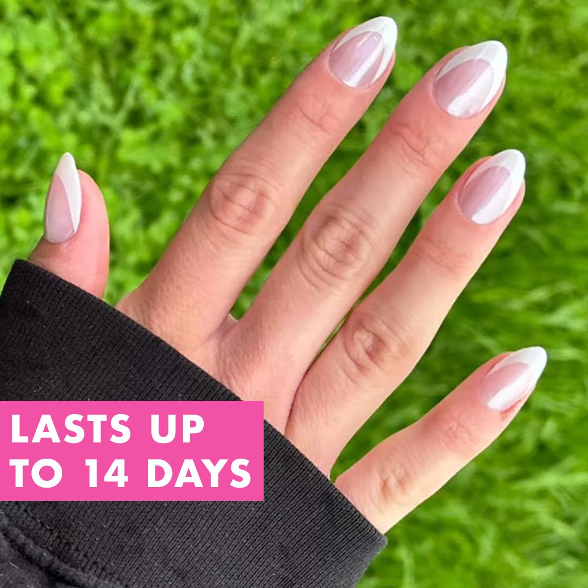 Olive & June Instant Mani Press-On Nails (Glue) | 42 Fake Nails, 21 Sizes | Non-Toxic, Long-Lasting Recycled Materials Realistic Look | Spring Flowers & Patterns | Medium, Oval | Chrome French