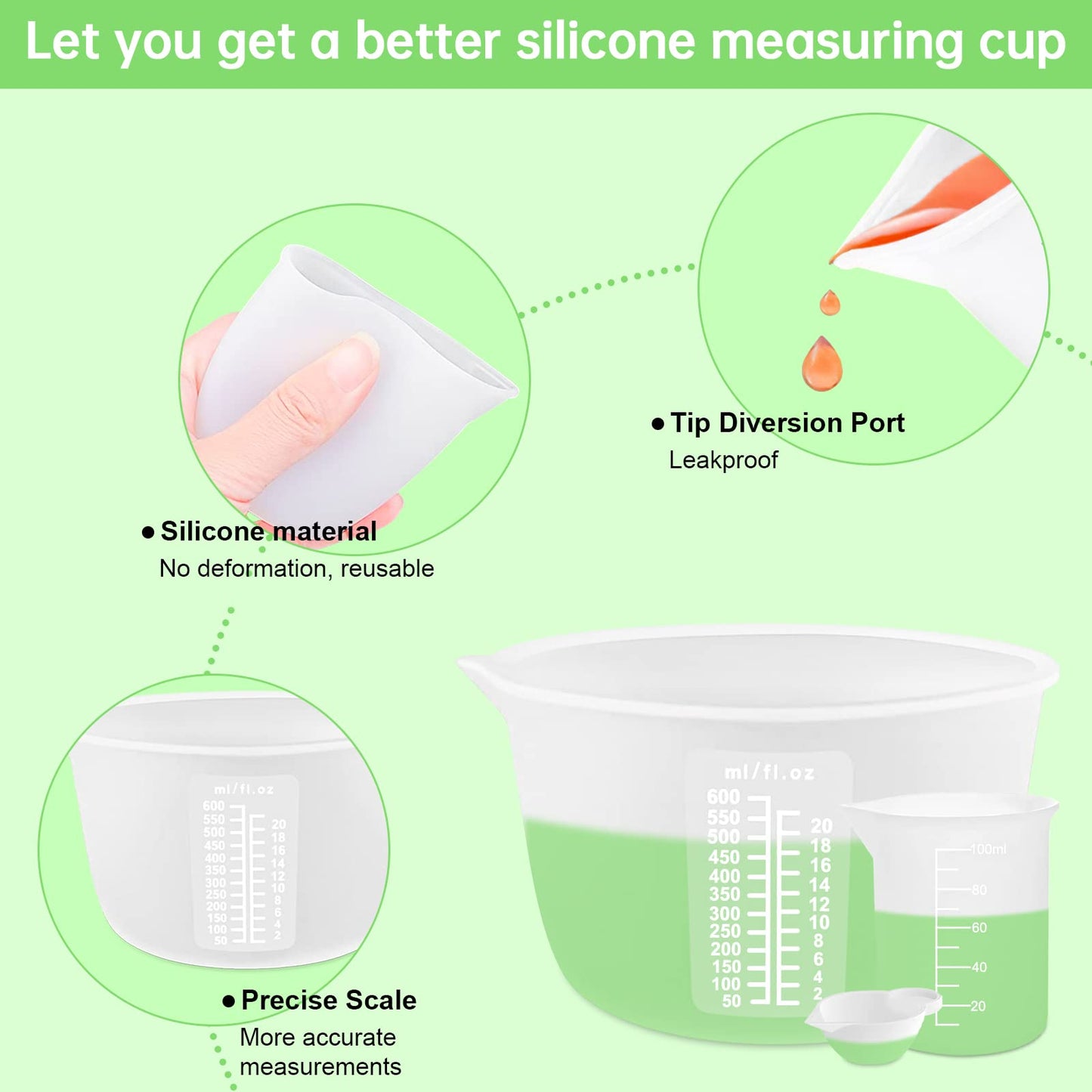 Silicone Measuring Cups for Resin Supplies - Kit with 600ml & 100ml Mixing Cups and Tools for Molds, Epoxy, Cooking, Casting Moulds, Jewelry Making