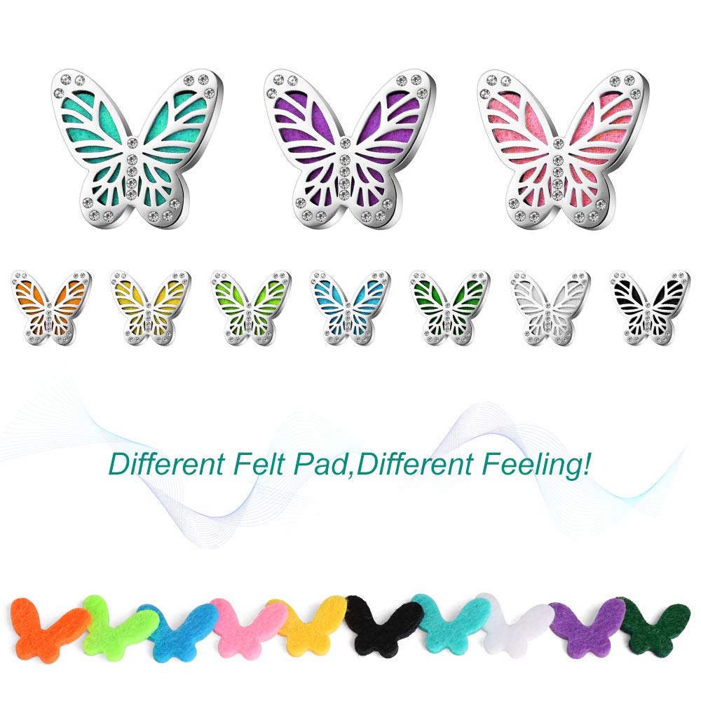 Maromalife Essential Oil Diffuser Necklace Butterfly Zircon Stainless Steel Aromatherapy Pendant Locket with Adjustable Chain and 10 PCS Felt Pads Mothers Day Christmas Birthday Gift for Women