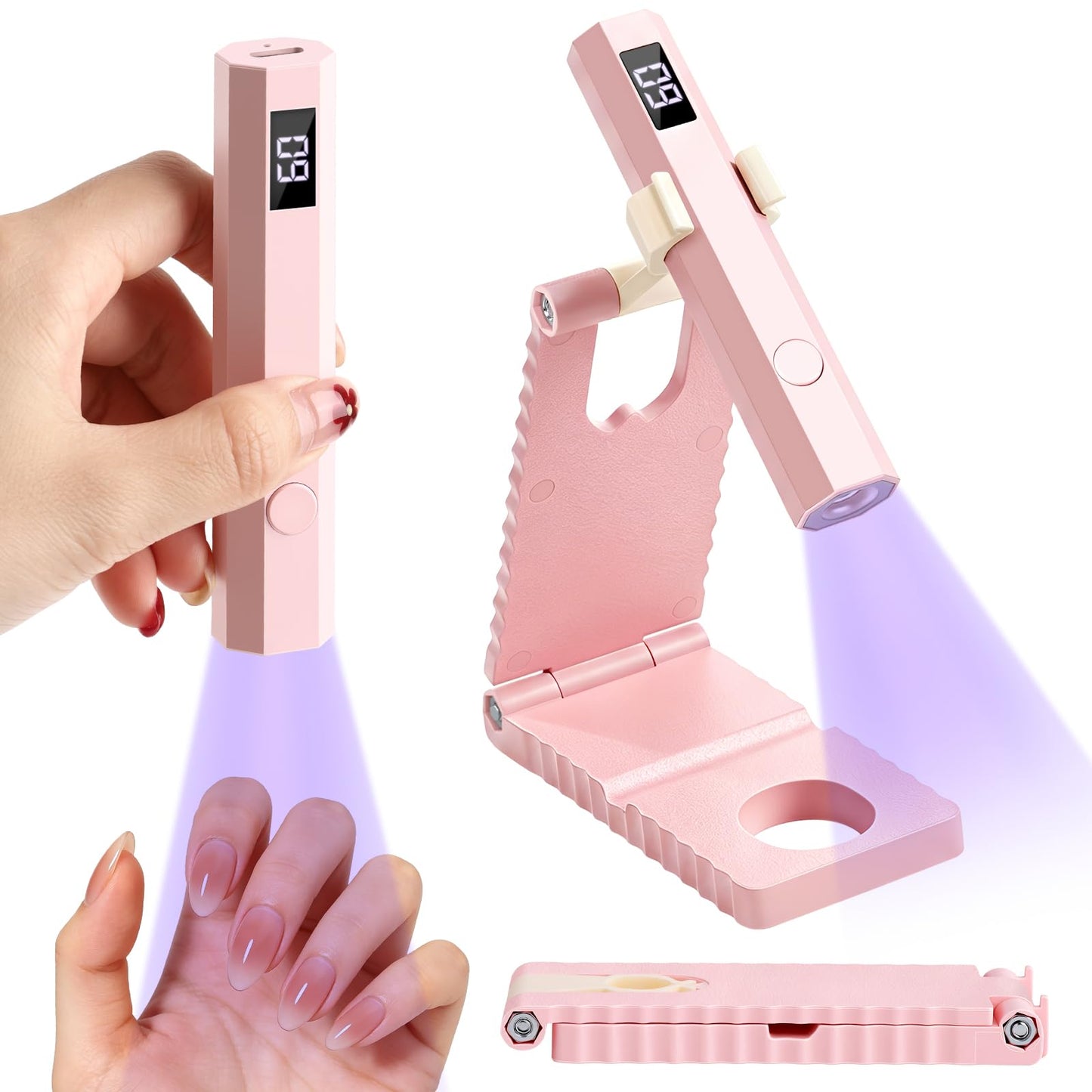 YSC Handheld UV Light for Gel Nails, Mini Portable Cordless UV Pen Light for Nails with Stands and LCD Display, Fast Flash Curing Nail Dryer for Home Salon & DIY Manicure