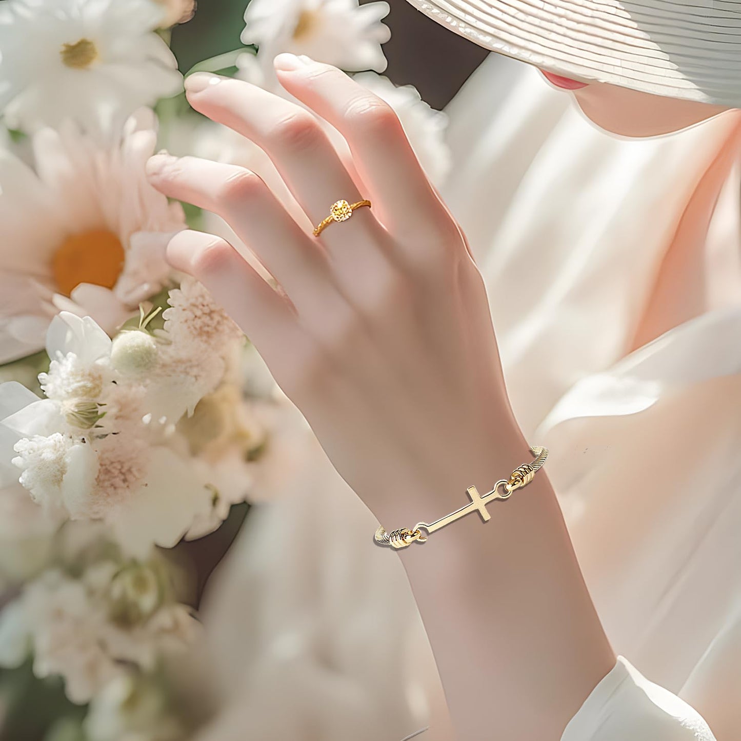 DS Religious Gift for Her Christian Cross Bracelet Bible Verse God is Within Her She Will Not Fall Inspirational Bracelets For Women Stainless Steel Jewelry Gift To Daughter Best Friend (Cross bracelet-Gold 10)