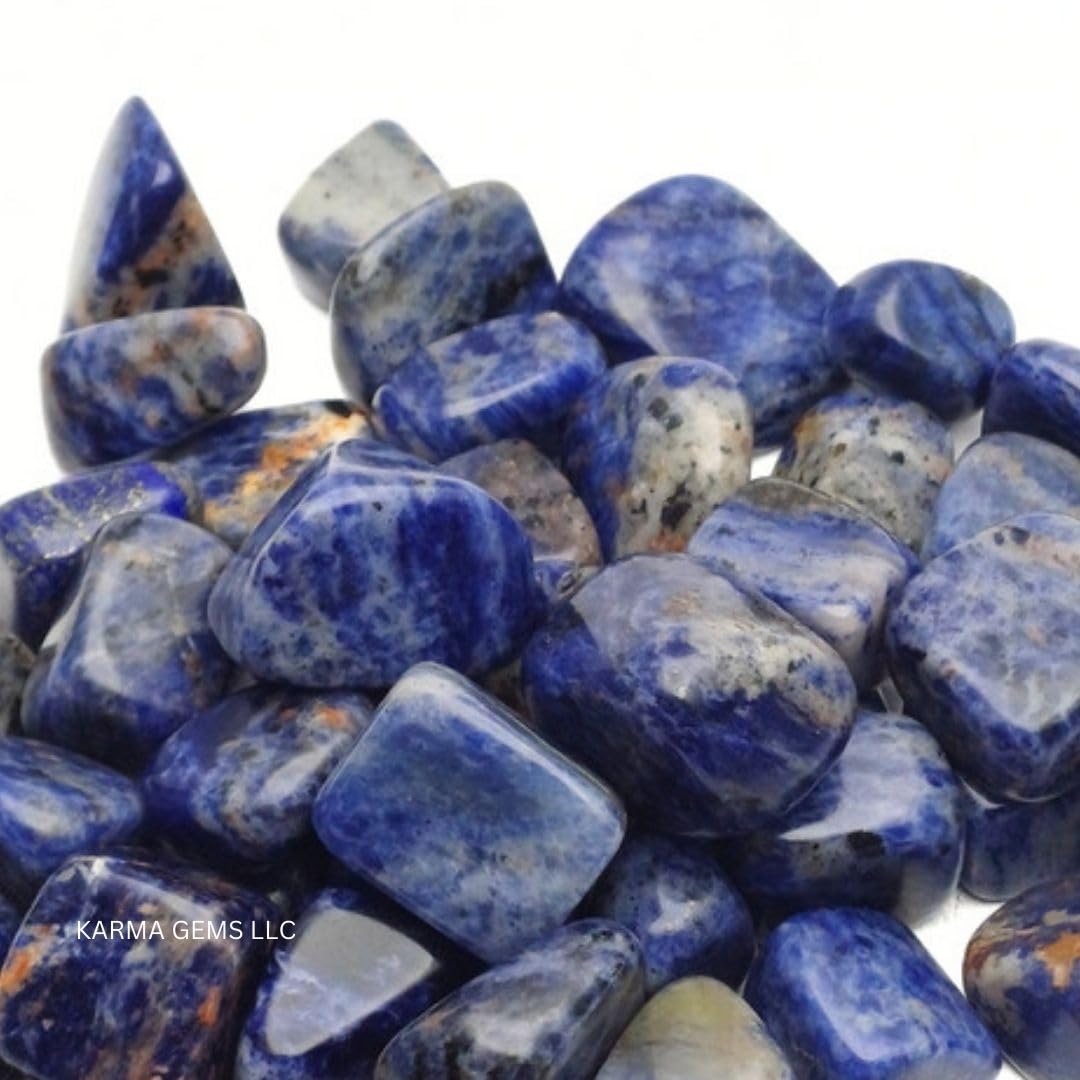 Karma Gems 1lb Sodalite Tumbled Stones - Polished Stones for Positive Energy - Crystal Kit for Fresh Mind & Restful Sleep - Healing Stone for Chakra Balancing - Ideal for Gift & Home Decor (15-25 Mm)