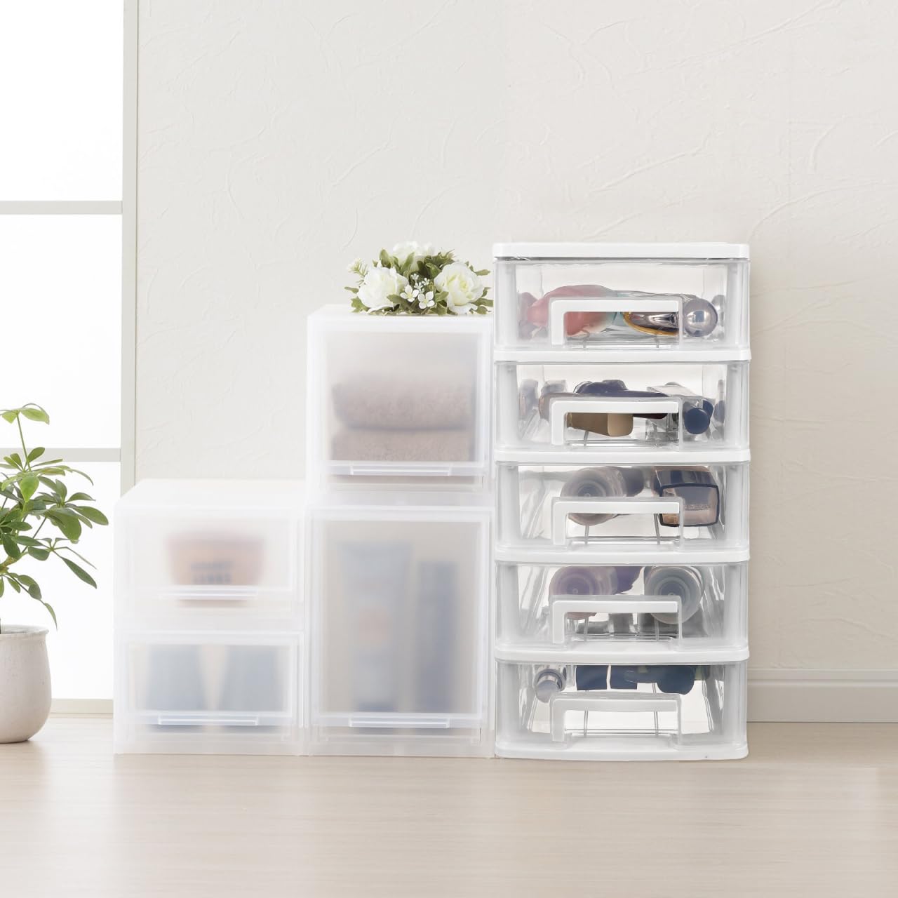Kisangel Multifunctional 5-Layer Transparent Plastic Drawer Storage Cabinet 12.36X8.30X5.98In Portable Desktop Organizer for Office Study Living Room Sundries Storage